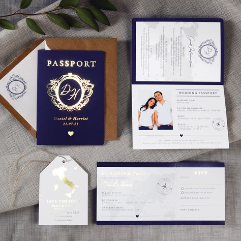 Passport Wedding Invitation - Foil Wedding Invitation. Luxury foil pressed passport wedding invitation with gold foil monogram, perfect for a destination wedding, abroad wedding, travel travel theme wedding. 

Wedding passport and RSVP boarding pass in any colour to suite you. Wedding Invitations Australia, Passport Invitations, Passport Wedding Invitations, Travel Theme Wedding, Wedding Travel, Wedding Info, Foil Wedding Invitations, Wedding Abroad, Destination Wedding Invitations