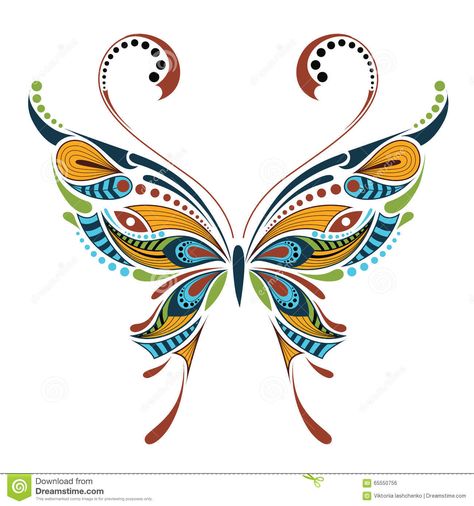 Patterned Colored Butterfly. African / Indian / Totem / Tattoo ... Totem Tattoo Design, Indian Totem, Totem Tattoo, Colored Butterfly, Butterfly Outline, Butterfly Artwork, Butterfly Art Painting, T Shirt Bag, Arte Punk