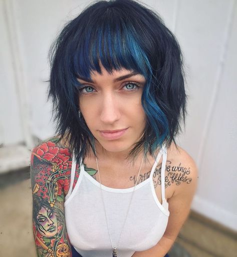 HAIR BY CAITLIN TYCZKA on Instagram: “Need a change? And a little color block will do you right. 🤘 #sharewhatyoulove #lovewhatyoudo #fortheloveofhair #forpeople • • •…” Vivid Hair Color Ideas Short, Blue Color Block Hair, Valentine Hair Color, Color Blocking Hair, Wolf Cuts, Edgy Hair Color, Color Block Hair, Valentine Hair, Bob Cuts