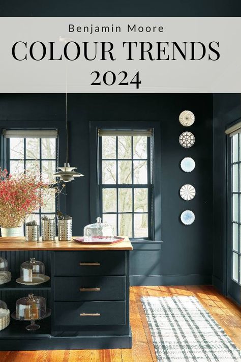 Benjamin Moore Colour of the Year 2024 - Blue Nova - Claire Jefford Regent Green, Dark Blue Paint Color, Color Trends 2024, Benjamin Moore Blue, Kitchen Color Trends, Moody Kitchen, Dark Blue Paint, Paint Trends, Dark Paint Colors