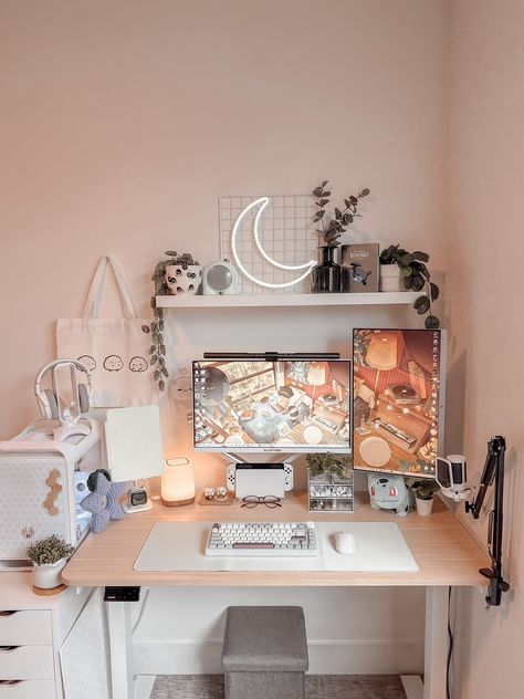 Cozy Gaming Setup, Gaming Setup Ideas, Desk For Home Office, Gaming Desk Setup, Studio Marketing, Cozy Gaming, Cozy Desk, Study Desk Decor, Gamer Room Decor