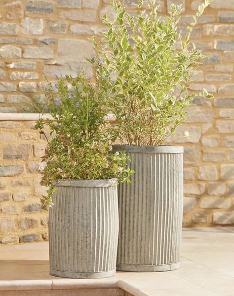 large floor mounted pots Layered Planting, Restaurant Planters, Garden Troughs, Rattan Planters, Concrete Plant Pots, Lighting Garden, Traditional Cottage, Barrel Planter, Garden Mirrors