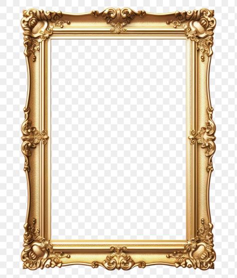 Gold Frame Transparent Background, Png Frame Design, Gold Icons Aesthetic, Gold And White Background, Vintage Frame Png, Mirror Png, Golden Frame Png, Picture Frame Mirror, Gold Frame Png