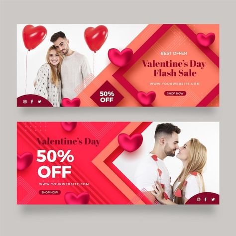 Pack of modern valentine's day banners w... | Free Vector #Freepik #freevector #valentine-offer #valentines-day-offer #love-banner #valentine-banner Valentines Day Banner, Love Banner, Liberation Day, Creative Banners, Valentine Banner, Billboard Design, Aesthetic Clinic, Valentines Design, Valentine Day Special