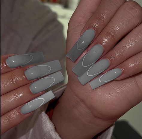 White And Grey Nail Ideas, Grey Nails Aesthetic, Grey Nails Coffin, Gray Nails Acrylic, Cruise Hairstyles, Gray Nail Designs, Ballerina Acrylic Nails, Acrylic Nail Designs Coffin, Grey Acrylic Nails