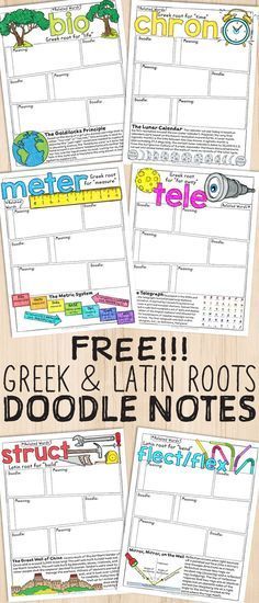 FREE Greek and Latin Roots Doodle Notes Root Words Activities, Latin Root Words, Teaching Vocabulary, Doodle Notes, Ela Classroom, Root Words, 6th Grade Ela, 4th Grade Reading, Teaching Ela