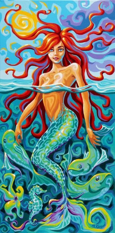 Diy Art Portfolio, Mermaid Paintings Acrylic, Christine Karron, Mermaid Artwork, Fantasy Mermaids, Mermaid Drawings, Trendy Diy, Mermaid Painting, Mermaid Pictures