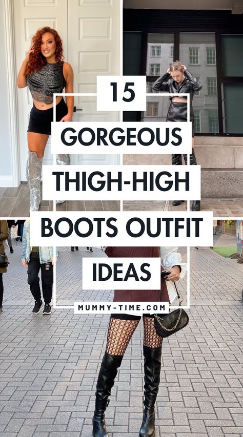 Unleash your inner fashionista with thigh-high boots outfit ideas! 🌼✨ From casual outings to glamorous evenings, find the perfect ensembles to pair with your boots. These looks are sure to inspire your next outfit choice! Save this pin for a stylish boost! 📌❤️ Birthday Dress With Thigh High Boots, Jessica Simpson Fringe Boots Outfit, Thigh High Rhinestone Boots Outfit, Thigh High Boots Club Outfit, Thigh High Sequin Boots Outfit, Boots For Thick Thighs, Outfits To Wear With Thigh High Boots, Outfits For Thigh High Boots, Leopard Thigh High Boots Outfit