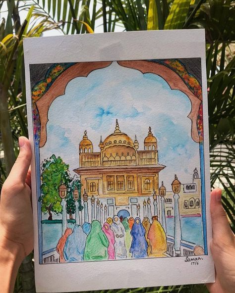 Share you feedback:) Chote Sahibzade Drawing, Gurudwara Painting, Chaar Sahibzaade Drawing, Gurupurab Drawing, Punjab Drawing, Golden Temple Drawing, Golden Temple Painting, Sikhism Beliefs, Diwali Drawing