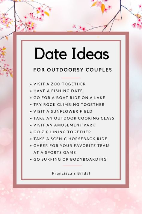 Here you will find 50 of the best outdoor date ideas to do with your significant other that will help you to create unforgettable memories together! Whether you are looking for adventurous outdoor date ideas, calming outdoor date ideas, rejuvenating outdoor dates, or nice outdoor dinner dates, then I’ve got you covered! | Couple date ideas | Couple date night | Couple date ideas at home | Fun couple date ideas | Cheap couple date ideas | Couple date ideas free | Couple dates for rainy days | Outdoor date ideas | Summer date ideas | Spring date ideas | Fall date ideas | Winter date ideas |🔆#LoveStory #RomanticEncounters #HeartfeltConnections #DateNightIdeas #SoulmateSearch #FlirtyFridays #CandlelitDinners #StarryEyedMoments #LoveQuotes #DreamyDates #WhisperedPromises #AmourAdventures Cute Outdoor Date Ideas, Free Dates For Couples, Active Date Ideas, Outdoor Dinner Date, Date Ideas Fall, Date Ideas Winter, Spring Date Ideas, Outdoor Date Ideas, Date Night Couple