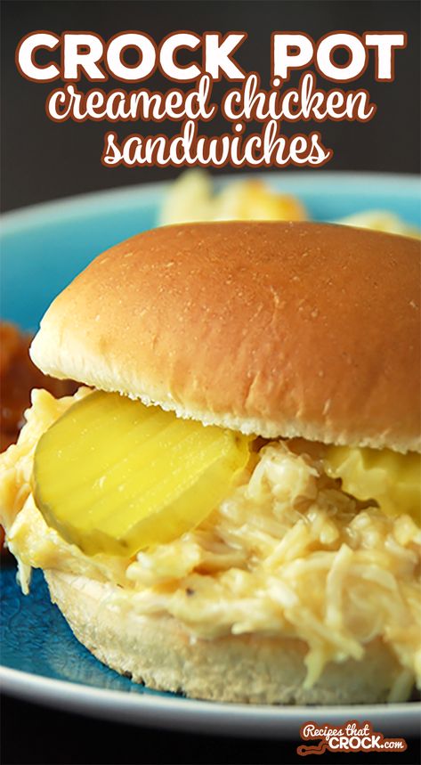 Feeding a crowd? Looking for an easy recipe? This Crock Pot Creamed Chicken Sandwich is a snap to throw together and makes around two dozen sandwiches! This classic old fashioned recipe is always a favorite! Creamed Chicken Sandwiches, Cream Chicken Sandwich, Creamed Chicken, Shredded Chicken Sandwiches, Braised Chicken Breast, Chicken Sandwich Recipe, Hot Chicken Sandwiches, Classic Old Fashioned, Old Fashioned Recipe