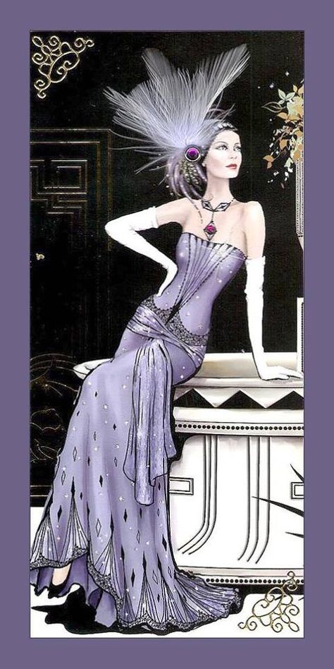 Art Deco Svelte Woman Purple Dress Art Deco Women, Style Année 20, Art Deco Illustrations, Art Deco Cards, Deco Fashion, Art Deco Illustration, Art Deco Lady, Art Deco Posters, Retro Mode