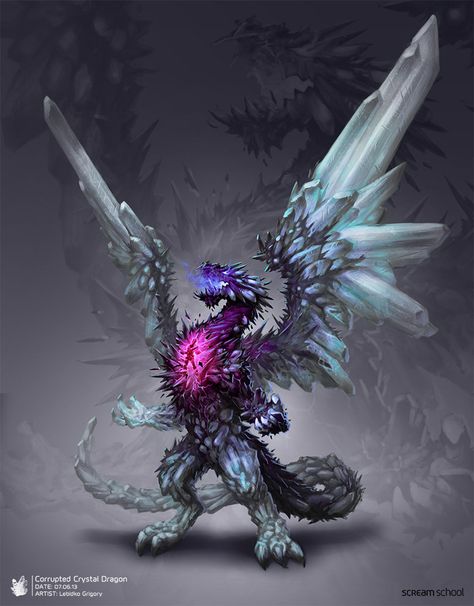 Corrupted Crystal Dragon, Grigory Lebidko on ArtStation at https://www.artstation.com/artwork/KaRJB Cool Dragons, Crystal Dragon, Fantasy Beasts, 다크 판타지, Dragon Pictures, Monster Concept Art, Fantasy Monster, Fantasy Creatures Art, Dragon Artwork