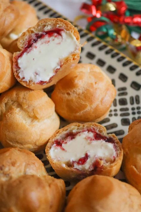 Cranberry & Whipped Brie Christmas Profiteroles - Rosanna ETC Christmas Profiteroles, Savory Profiteroles, Brie Christmas, Whipped Brie, Profiteroles Recipe, Christmas Canapes, Choux Buns, Festive Appetizers, Holiday Appetizer