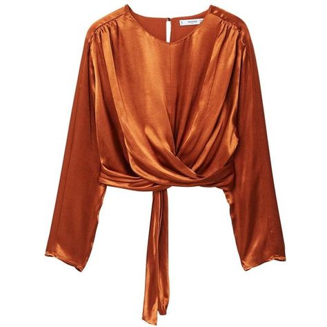 MANGO Satin wrap blouse (260 BRL) ❤ liked on Polyvore featuring tops, blouses, copper, brown top, long sleeve satin blouse, satin top, long sleeve tops and wrap blouse Sicily Summer, Satin Bow Blouse, Satin Wrap Blouse, Blusas Crop Top, Brown Long Sleeve Shirt, Blouse Satin, Long Sleeve Wrap Top, Brown Blouse, Mango Outlet