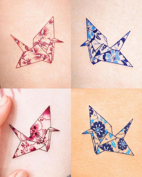 Japanese Origami Crane Tattoo, Japanese Origami Tattoo, Origami Tattoo Ideas, Origami Tattoos, Origami Crane Tattoo, Omamori Tattoo, Japanese Inspired Tattoos, Best Wrist Tattoos, Small Japanese Tattoo