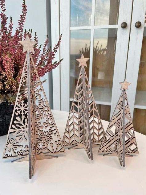 Laser Christmas Tree, Laser Christmas Ideas, Laser Cut Christmas Tree, Designer Christmas Tree, Wooden Christmas Decor, Laser Cut Snowflake, Laser Christmas, 3d Snowflake, Drukarka 3d