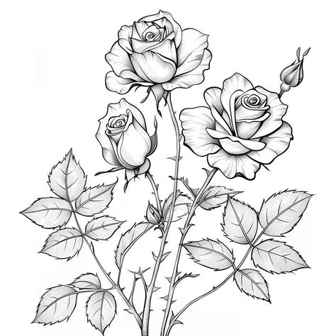 Digital Line Art, Rose Line Art, Realistic Rose Tattoo, Flower Tattoo Drawings, Wood Burn Designs, White Line Art, Rose Illustration, Flower Art Drawing, Svg Images