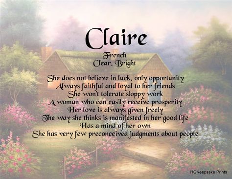 Claire Name Keepsake Print Claire Meaning Name, Claire Name Meaning, Claire Wallpaper Name, Claire Name Aesthetic, Claire Name, Claire Core, Dream Boat, Sweet Baby Names, Baby Girl Name