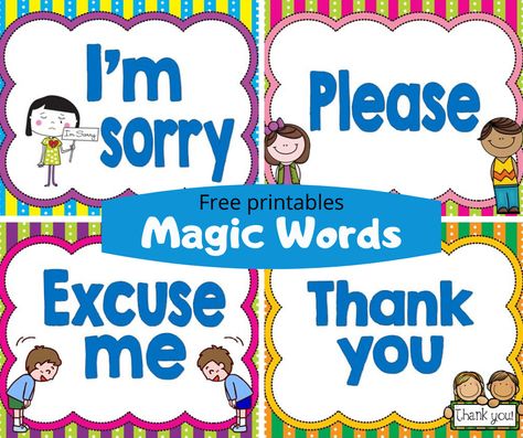 Free printable poster cards Magic Words For Kids Classroom, Preschool Classroom Rules, Classroom Rules Printable, English Classroom Posters, Classroom Posters Free, Kids Classroom Decor, Free Printables For Kids, Manners For Kids, Classroom Rules Poster