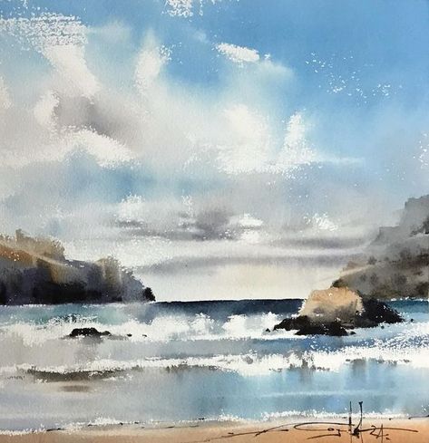 Michael Solovyev Watercolor, Michael Solovyev, Watercolour Seascapes, Watercolor Seascapes, Diego Sanchez, Sea Watercolor, Calm Sea, Book Cover Illustration, Cover Illustration