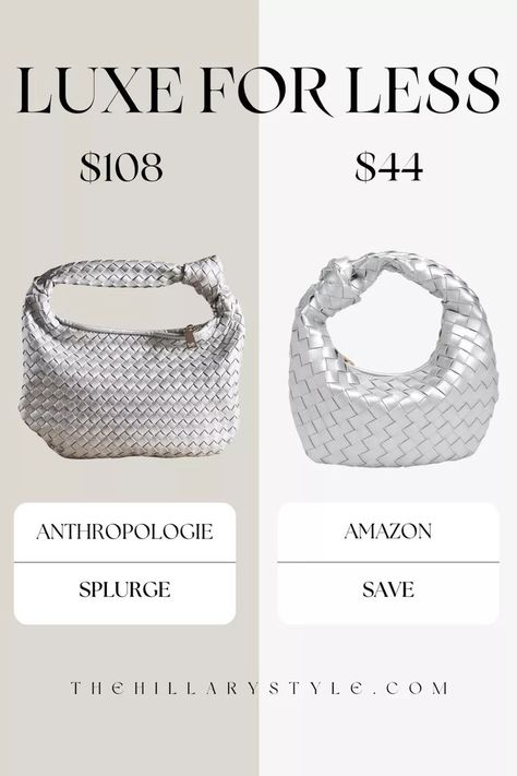 Silver Woven Handbag Luxe for Less Luxe For Less, Silver Handbag, Price Tag, Style Board, Anthropologie, Handbags, Silver