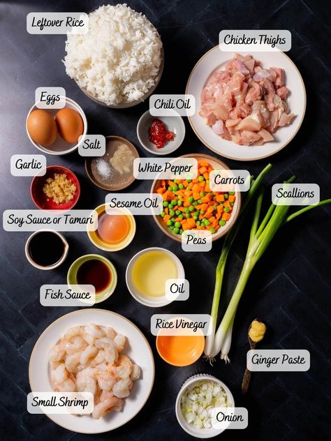 Skip the takeout and make your own version of this delicious shrimp and chicken fried rice at home! Juicy and tender chicken and shrimp combined with veggies, scrambled egg, and fried rice makes an easy, savory weeknight dinner the whole family will love. This easy chinese food recipe is a crowd pleaser. How To Make Shrimp Fried Rice, Cajun Shrimp Fried Rice Recipe, Restaurant Style Fried Rice, Chinese Rice Recipe, Best Fried Rice Recipe, Fried Rice At Home, Easy Chinese Food, Shrimp And Chicken, Shrimp Fried Rice Recipe