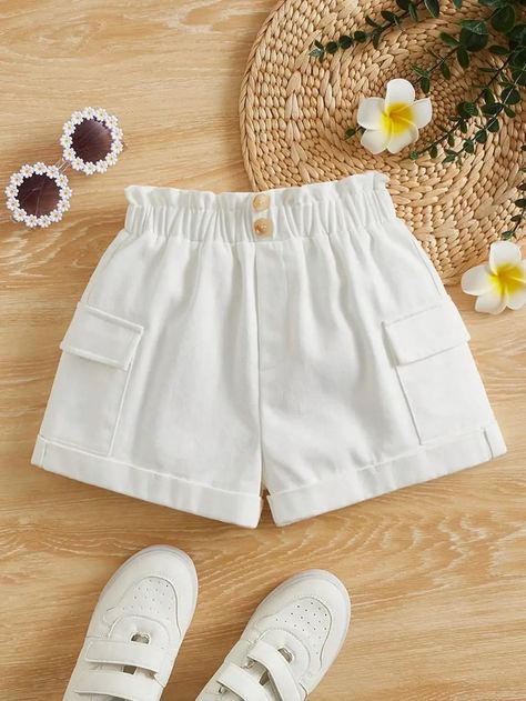 Shorts For Kids, Short Infantil, Shein Kids, Baby Boy Fashion, Toddler Girl Outfits, Kids Shorts, White Casual, Girls Jeans, Short Girls