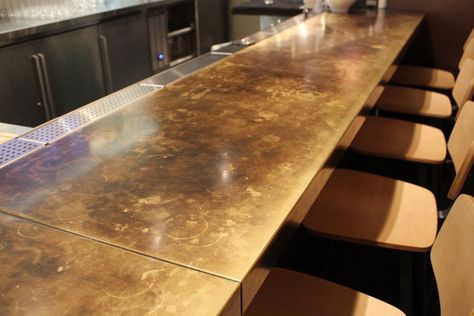 Brass countertop, patina Bar Countertop, Brass Bar, Brass Kitchen, Butler's Pantry, Trailer Park, Bar Areas, Bar Top, Media Room, Modern Vintage