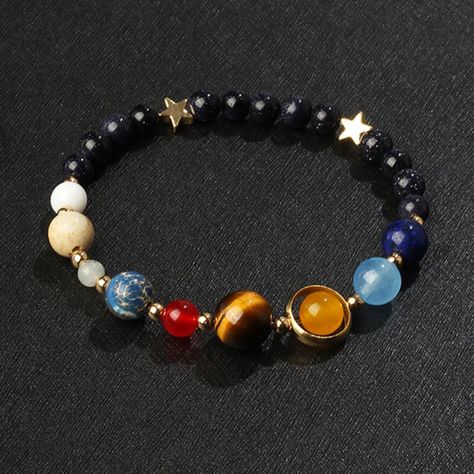 Features: The Eight Planets Stone Include: Neptune-Lapis Lazuli; Uranus-Aquamarine; Saturn-Labradorite; Jupiter-Tiger Eye Stone; Mars-Red Agate; Earth-Blue Emperor Stone; Moon-Opal; Venus-Gold Foil Bead; Mercury-White Jade This Bracelet Is Unisex, Perfect As A Gift To Teen Girls, Wife, Girlfriend, Mother Or Friends When Valentine’s Day, Mother’s Day, Birthday, Anniversary, Christmas Or Any Special Occasions. When You Wear It, You Are The Sun, All The Eight Planets Revolve Around You. Quantity: A Beads Bangles, Eight Planets, You Are The Sun, Universe Galaxy, Natural Stone Beads, Bead Bangles, Funky Jewelry, Themed Jewelry, Tiger Eye Stone