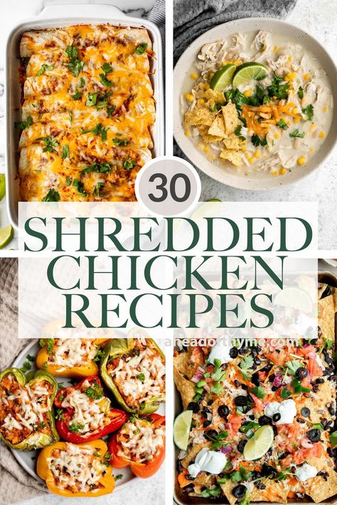 Dinner is so quick and easy with shredded chicken. Whether you have a batch ready to use in your favorite recipes or need to spend just 20 minutes making a fresh batch, it might just become your go-to on busy weeknights. If you are wondering "what to cook with shredded chicken", we are sharing over 30 best shredded chicken recipes including shredded chicken itself, chicken soups, sandwiches, casseroles, pizza, pasta, and salads. | aheadofthyme.com #shreddedchicken #shreddedchic via @aheadofthyme Chicken Supper Ideas, Chicken Panini, Braised Chicken Breast, Panini Recipes, Ground Chicken Recipes, Leftover Rotisserie Chicken, Shredded Chicken Recipes, Cake Aesthetic, Supper Ideas