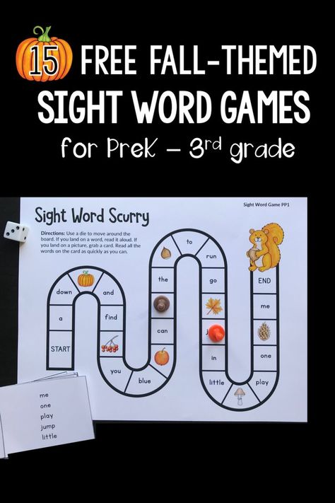 Looking for fall sight word activities? Your students will love these fall-themed sight word games for the Dolch sight word lists ... from preprimer through third grade! You can even grab an editable sight word game! #sightwords #kindergarten #firstgrade #secondgrade #thirdgrade Halloween Sight Word Games, Sightwords Kindergarten, Tutoring Reading, Reading Lab, Editable Sight Word Games, Dolch Sight Word List, Kinder Centers, The Measured Mom, Measured Mom