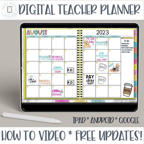 5 reasons you should try a digital teacher planner - Kristi DeRoche Digitals Best Notes App, 4th Grade Books, Digital Teacher Planner, Digital Planner Ideas, How To Stay Organized, Digital Planner For Ipad, Interactive Calendar, Teacher Lesson Planner, Planner Writing