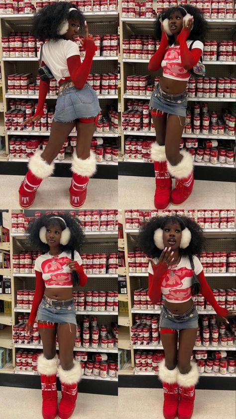 Red Moon Boots, Moon Boots Aesthetic, Aesthetic Afro, Boots Mini Skirt, Mini Skirt Aesthetic, Moon Boots Outfit, Boots Aesthetic, Skirt Aesthetic, Fasion Outfits