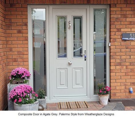 Light Coloured Front Doors, Entrance Door Color Ideas, Exterior Door Design Entrance, Cream Composite Front Door, Composite Door Ideas, 1960s Front Door, Upvc Back Door, Composite Doors Uk, Painswick Front Door