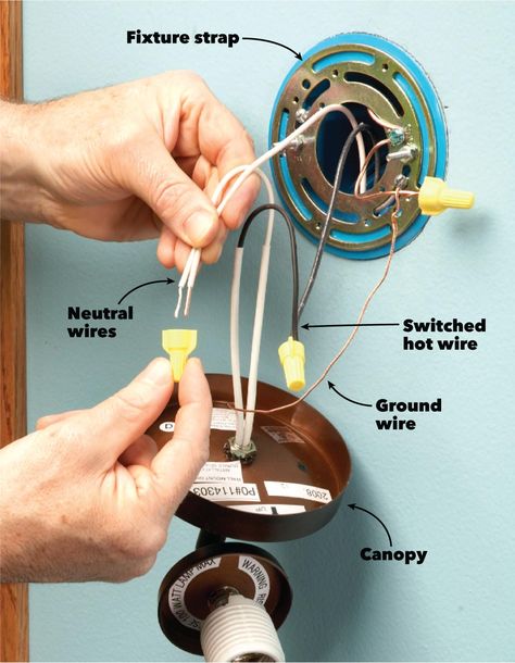 How to Add a Light | The Family Handyman Wire Light Fixture, Lamp Wire, Diy Light Fixtures, Diy Accent Wall, Diy Ceiling, Diy Electrical, Diy Pool, Wire Lights, Bathroom Light Fixtures