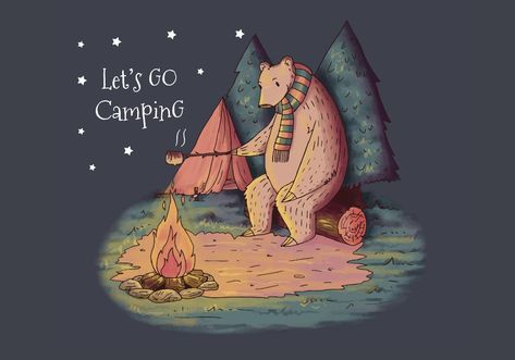 Cute Bear Wearing Scarf Camping In The Woods Vector Camping Illustration, Camping In The Woods, Adventure Nature, Bear Illustration, How To Wear Scarves, Cute Bear, Go Camping, Cute Bears, Metal Posters