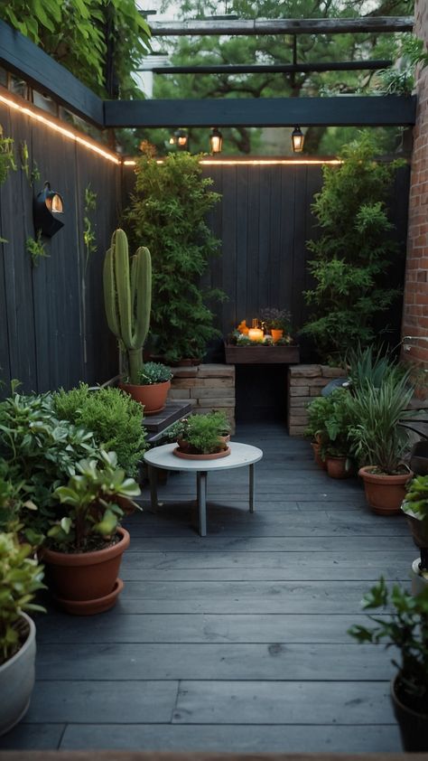 Explore small cozy garden design ideas with a charming seating area creating a beautiful aesthetic corner for your house balcony or backyard Get inspired by cafe designs apartment balconies and lovely patio setups Perfect for creating a peaceful retreat in any outdoor space Dark Garden Corner Ideas, Cozy Garden Ideas, Patio Greenery, Garden Corner Ideas, Aesthetic Corner, Cafe Designs, Cozy Garden, Dark Garden, Garden Corner