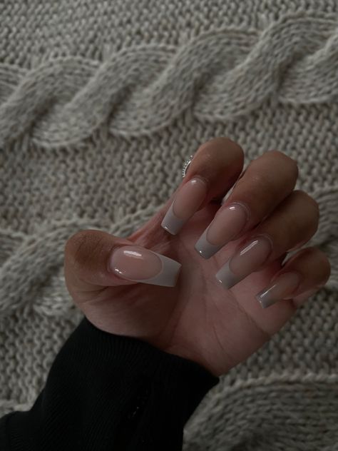 Grey French Tips, Grey Acrylic Nails, Bad Nails, Quinceanera Nails, Grey Nail Designs, French Tip Nail Designs, Drip Nails, Ombre Acrylic Nails, Claw Nails