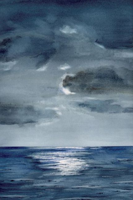 Moon Over Ocean Painting, Watercolor Paintings For Sale, Water Artwork, Sky Watercolor, Watercolor Sky, Watercolor Ocean, Beach Watercolor, Painting People, Tableau Art