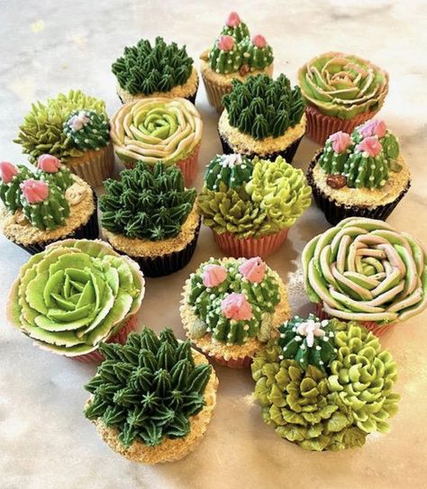 Small Budget Home Business Ideas for Women in 2022 - Wonder Forest Flowers And Succulents, Cactus Cupcakes, Succulent Cupcakes, Succulent Cake, Cactus Cake, Cupcake Cake Designs, Cupcakes Decorados, Creative Cupcakes, Beautiful Cupcakes