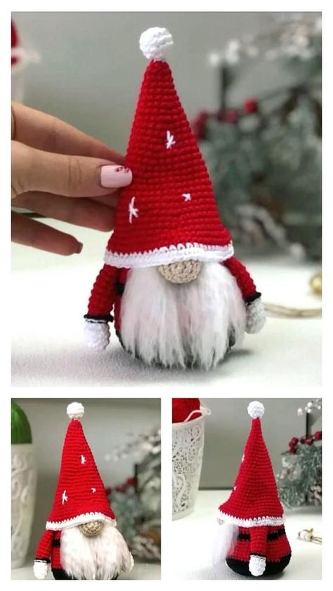 Crochet Xmas Decorations, Crochet Gnomes Pattern Free, Crochet Christmas Trees Pattern, Holiday Gnomes, Christmas Crochet Patterns Free, Crochet Christmas Gifts, Crochet Xmas, Decor Crochet, Crochet Christmas Decorations