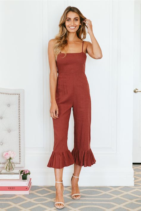 Exes And OMGs Jumpsuit Brick Simply Fashion, Black Block Heels, Dressed To The Nines, Straight Neckline, Gold Choker, Cropped Style, Cute Casual Outfits, Stretchy Fabric, Playsuit