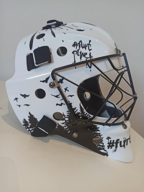 Hockey Goalie Helmet Designs, Helmet Painting Ideas, Helmet Painting, Goalie Gear, Goalie Mask, Hockey Goalie, Helmet Design, Football Helmets, Cool Things