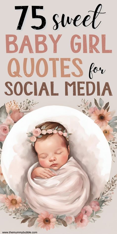 Sweet baby girl quotes for your adorable angel. Use these gorgeous baby girl captions and quotes for your social media posts. Its A Girl Announcement Quotes Words, Babygirl Quotes Baby, Its A Girl Announcement Quotes, New Baby Captions, Quotes About Baby Girl, Newborn Announcement Quotes, Baby Girl Captions Instagram, Caption For Baby Girl, Quotes For Newborn Baby