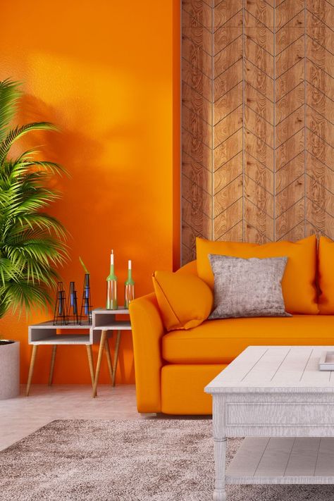 Orange Paint Colors, Interior Design Principles, Orange Rooms, Cmf Design, Orange Painting, Paint Color Inspiration, Orange Paint, Paint Schemes, New Living Room