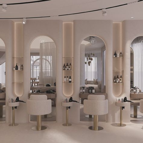 Dubai Salon Interior Design, Salon Inspo Luxe, Hair Dressing Salon Ideas, Makeup Salon Design, Make Up Studio Interior, Luxury Beauty Salon Design, Beauty Salon Decor Luxury, Luxury Salon Interior Design, Beauty Salon Interior Luxury