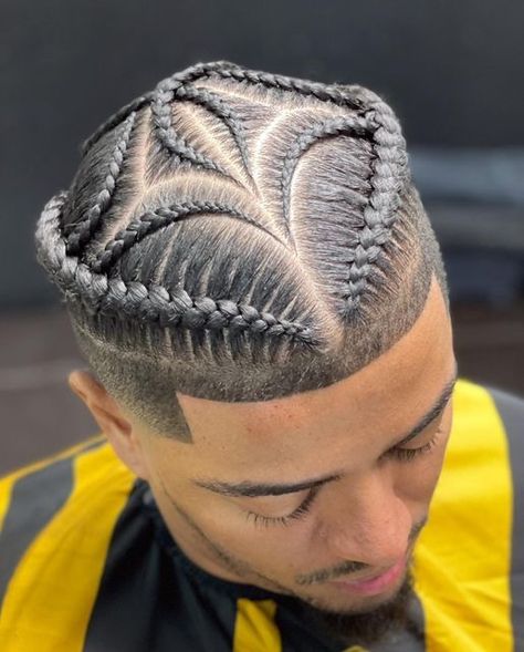 Two Braids With Design Men, Men Two Braids Hairstyle, Braid Styles For Men With Fade Short Hair, Boys Stitch Braids, Men’s Braids Hairstyles With Fade, Braided Hairstyles For Men Short Hair, Mens Braids With Fade, Two Cornrow Braids Men, Boys Hair Braids