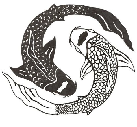 #koi #fish #peace Plakat Design Inspiration, Jing Y Jang, Yin Yang Koi, Tier Tattoo, Koi Fish Drawing, Art Flash, Yin Yang Tattoos, Kunst Tattoos, Pisces Tattoos