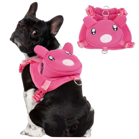 OUOBOB Dog Harness with Backpack No Pull Pet Harness Vest, Cute Pink Pig Dog Saddle Bag Adjustable Mesh Dog Carrier Backpacks Puppy Backpack, Pig Dog, Daily Walking, Walking Dog, Hiking Training, Pet Backpack, Dog Vest Harness, Dog Backpack, Pet Harness